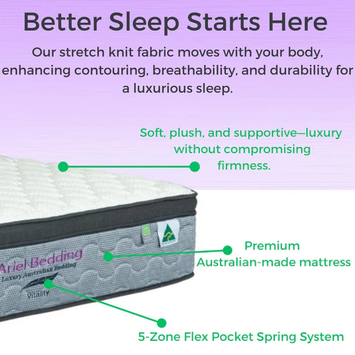 Ariel Vitality Mattress - 5 Zoned Pocket Spring Mattress - Medium/Firm - KING SINGLE - Mekamart Australia