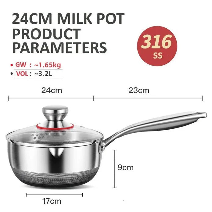 24cm 316L Stainless Steel Saucepan Compound Steel Honeycomb Nonstick Sauce Pan with Glass Lid 3.2L Pot Stay-Cool Handle Multipurpose Milk Saucepan, Induction Capable and Gas Stove - Mekamart Australia