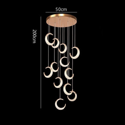 BAMDECOR Moon Stair Chandelier Golden Luxury Villa Duplex Staircase Chandelier Apartment Revolving Loft Hollow Living Room (Dimmable Control)