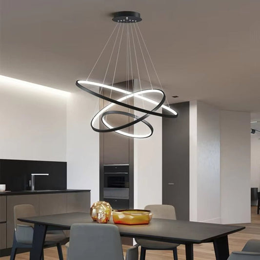 BAMDECOR 18801 Modern LED Chandelier, Dimmable Pendant Light with Remote Control Rings Round Ceiling Lighting Fixture 3 Color Temperatures Contemporary Chandeliers (3 Rings-Black)