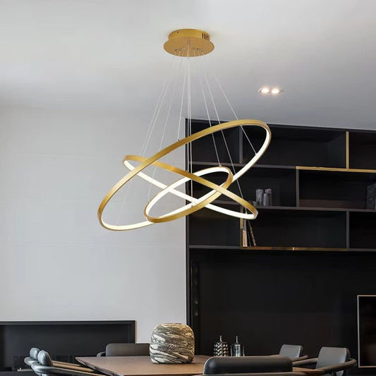 BAMDECOR 18801 Modern LED Chandelier, Dimmable Pendant Light with Remote Control Rings Round Ceiling Lighting Fixture 3 Color Temperatures Contemporary Chandeliers (3 Rings-Gold)