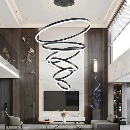 BAMDECOR A18815 Nordic Home Decor Dining Room Pendant lamp lights Ceiling Lamp Hanging Light Chandelier Lamps (6 Rings-Black)