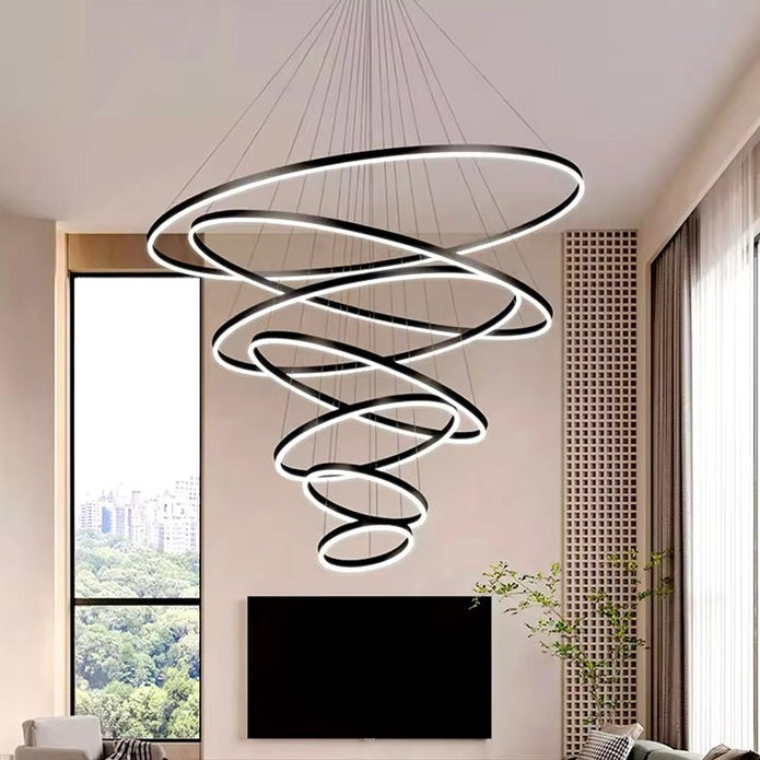 BAMDECOR A18815 Nordic Home Decor Dining Room Pendant lamp lights Ceiling Lamp Hanging Light Chandelier Lamps (7 Rings-Black)