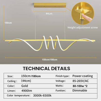 BAMDECOR A202 Modern LED Linear Pendant Lights with Dimmable LED  180cm-Gold