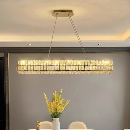 BAMDECOR C3332/L Linear Luxury Crystal Chandelier Modern LED Crystal Chandelier LED Ring Pendant Light Stainless Steel Ceiling Lamp Hanging Lights,for Dining Living Room (Gold)