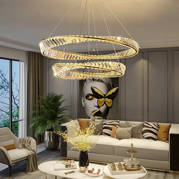 BAMDECOR C3342/2 Modern Crystal Chandeliers Lighting Fixtures Contemporary Wave Chandelier Lighting Fixtures Crystal Pendant Ceiling Lights for Living Room (Gold)