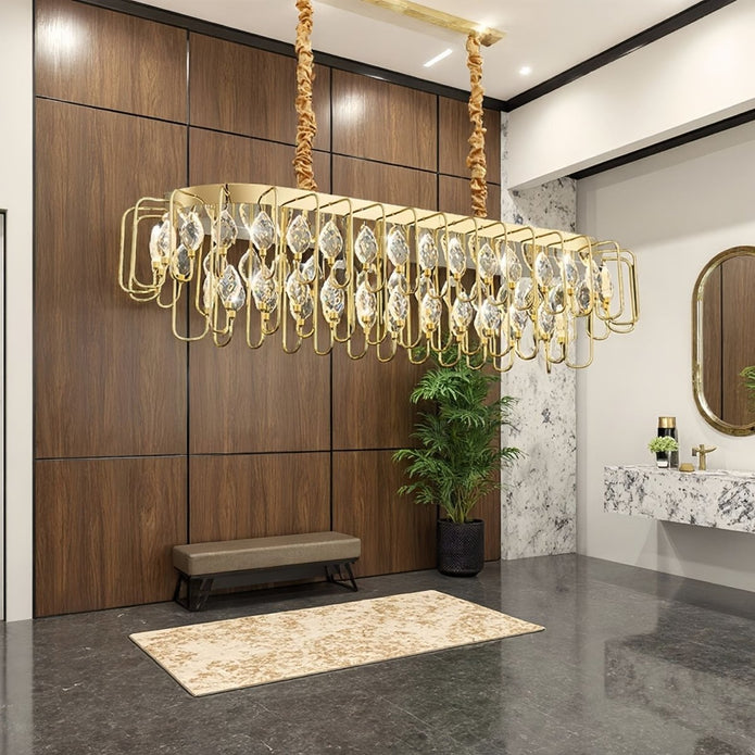BAMDECOR C3345/OVAL1.2 Modern French Home Decor Luxury Crystal-leaf Chandelier LED Fashion Creativity Pendant Ceiling Lights(120cm-Gold)
