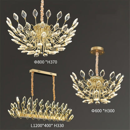 BAMDECOR C3348 Modern Luxury Crystal-leaf Chandelier LED Fashion Creativity Pendant Ceiling Lights(60cm-Gold)