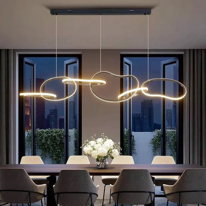 BAMDECOR A24126 Nordic Minimalist LED Pendant Light Adjustable Modern Ring Chandelier for Dining Room and Bar (Black) 1.8 Meters