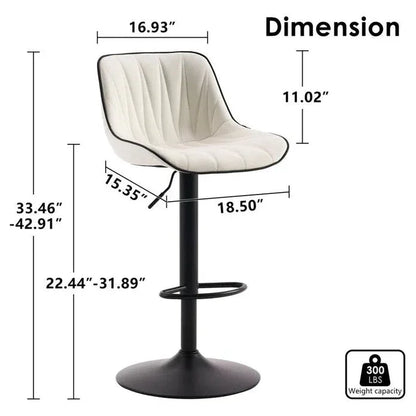 SERENITà White Modern Height Adjustable Swivel Bar Stools Upholstered Leather Barstool Kitchen Island Chairs with Metal Frame (Set of 2) - Mekamart Australia