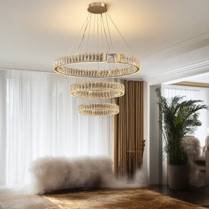 BAMDECOR C3319 Modern Crystal Chandeliers Lighting Fixtures Contemporary Round Chandelier Lighting Fixtures Crystal Pendant Ceiling Lights(Gold-80+60+40cm)