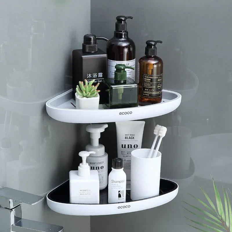Ecoco Bathroom Corner Shower Shelf Corner Shower Caddy Shower Storage Organizer Wall Mounted for Bathroom, Kitchen, Toilet Black - Mekamart Australia