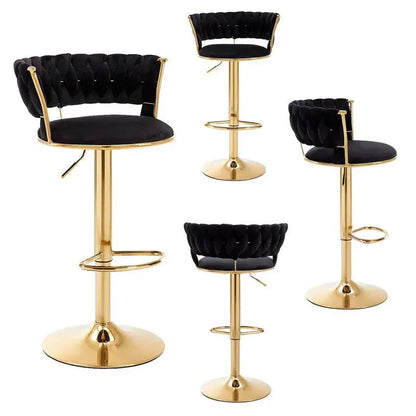 SERENITà Black Velvet Seat Kitchen Breakfast Bar Stools Counter Height Barstools with Back Cushioned Chairs for Home Bar x2 - Mekamart Australia