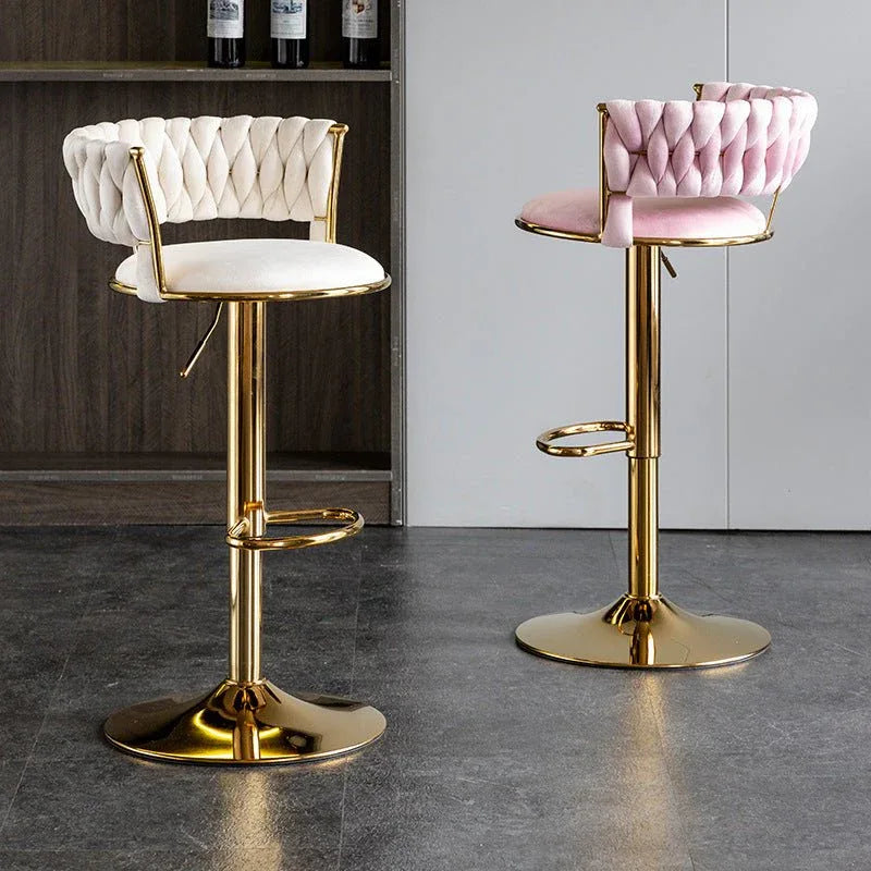 SERENITà Ivory Velvet Seat Kitchen Breakfast Bar Stools Counter Height Barstools with Back Cushioned Chairs for Home Bar x2 - Mekamart Australia