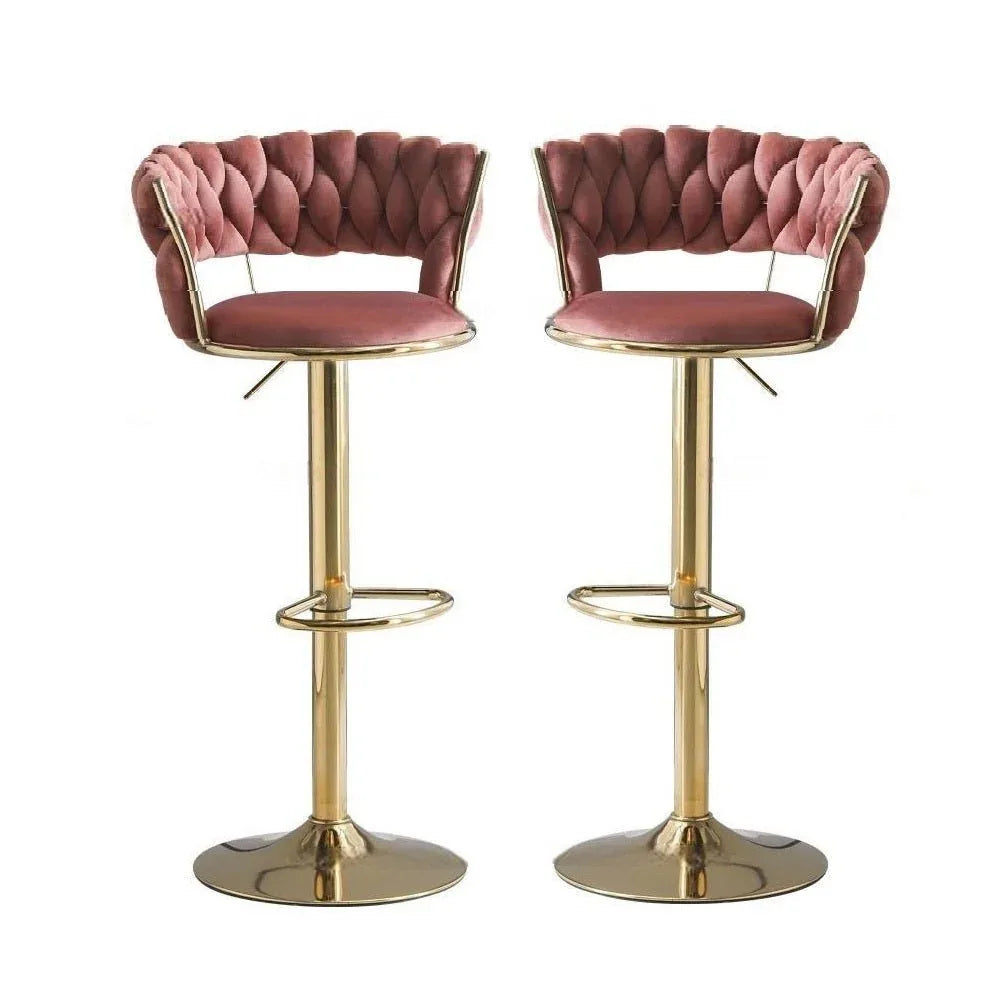SERENITà Red Bean Brown Velvet Seat Kitchen Breakfast Bar Stools Counter Height Barstools with Back Cushioned Chairs for Home Bar x2 - Mekamart Australia