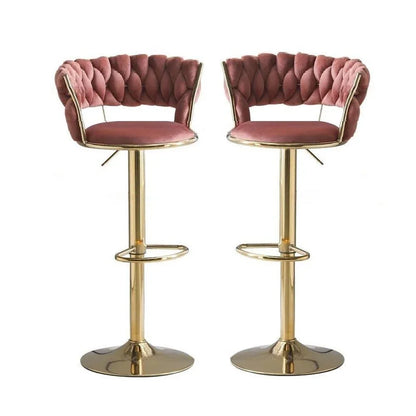 SERENITà Red Bean Brown Velvet Seat Kitchen Breakfast Bar Stools Counter Height Barstools with Back Cushioned Chairs for Home Bar x2 - Mekamart Australia