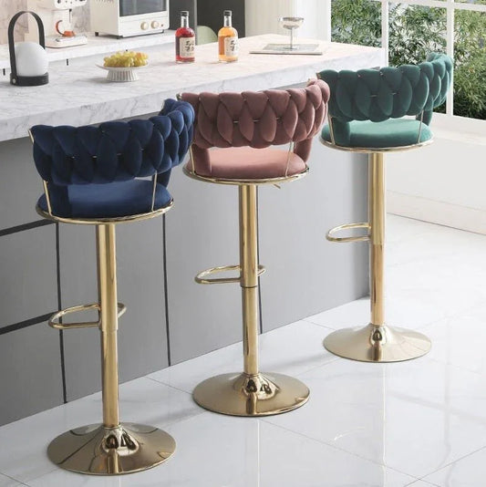 SERENITà Red Bean Brown Velvet Seat Kitchen Breakfast Bar Stools Counter Height Barstools with Back Cushioned Chairs for Home Bar x2 - Mekamart Australia