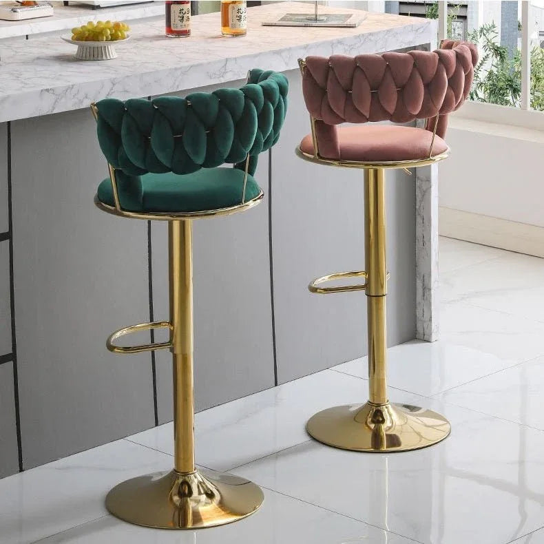 SERENITà Red Bean Brown Velvet Seat Kitchen Breakfast Bar Stools Counter Height Barstools with Back Cushioned Chairs for Home Bar x2 - Mekamart Australia