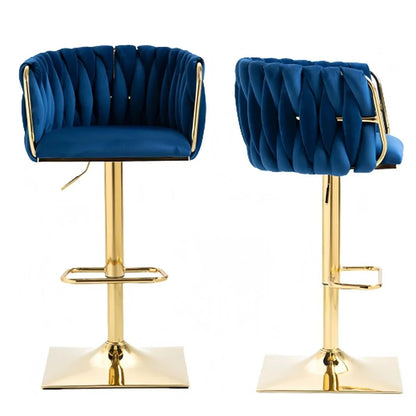 SERENITà Modern Velvet Breakfast Bar Stools Swivel Barstools Adjustable Counter Stools with Backrest Set of 2 Navy Blue - Mekamart Australia