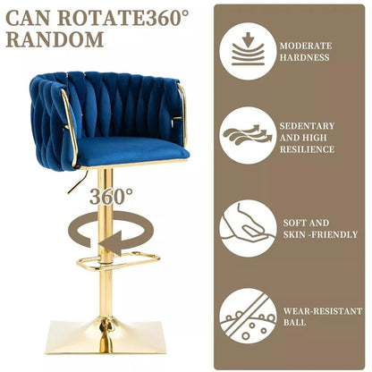 SERENITà Modern Velvet Breakfast Bar Stools Swivel Barstools Adjustable Counter Stools with Backrest Set of 2 Navy Blue - Mekamart Australia