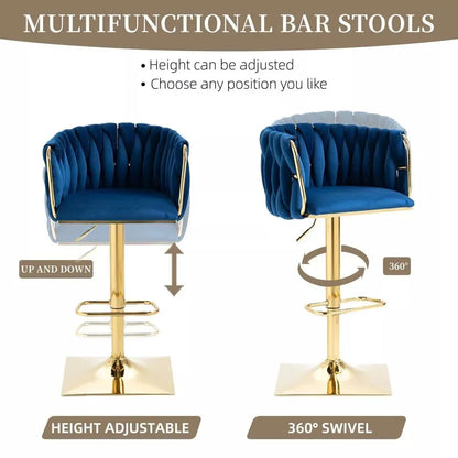 SERENITà Modern Velvet Breakfast Bar Stools Swivel Barstools Adjustable Counter Stools with Backrest Set of 2 Navy Blue - Mekamart Australia