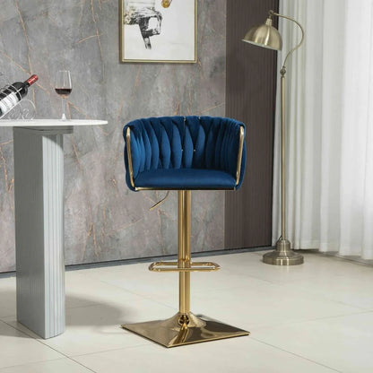 SERENITà Modern Velvet Breakfast Bar Stools Swivel Barstools Adjustable Counter Stools with Backrest Set of 2 Navy Blue - Mekamart Australia