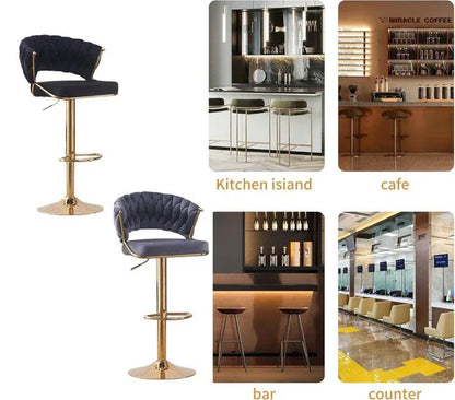 2x Height Beige Velvet Padded Golden Round Base Barstools Chairs - Mekamart Australia