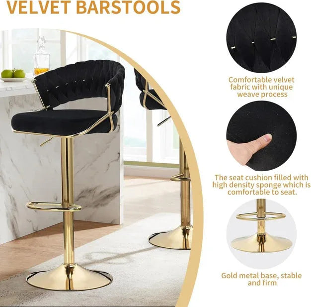 2x Height Beige Velvet Padded Golden Round Base Barstools Chairs - Mekamart Australia