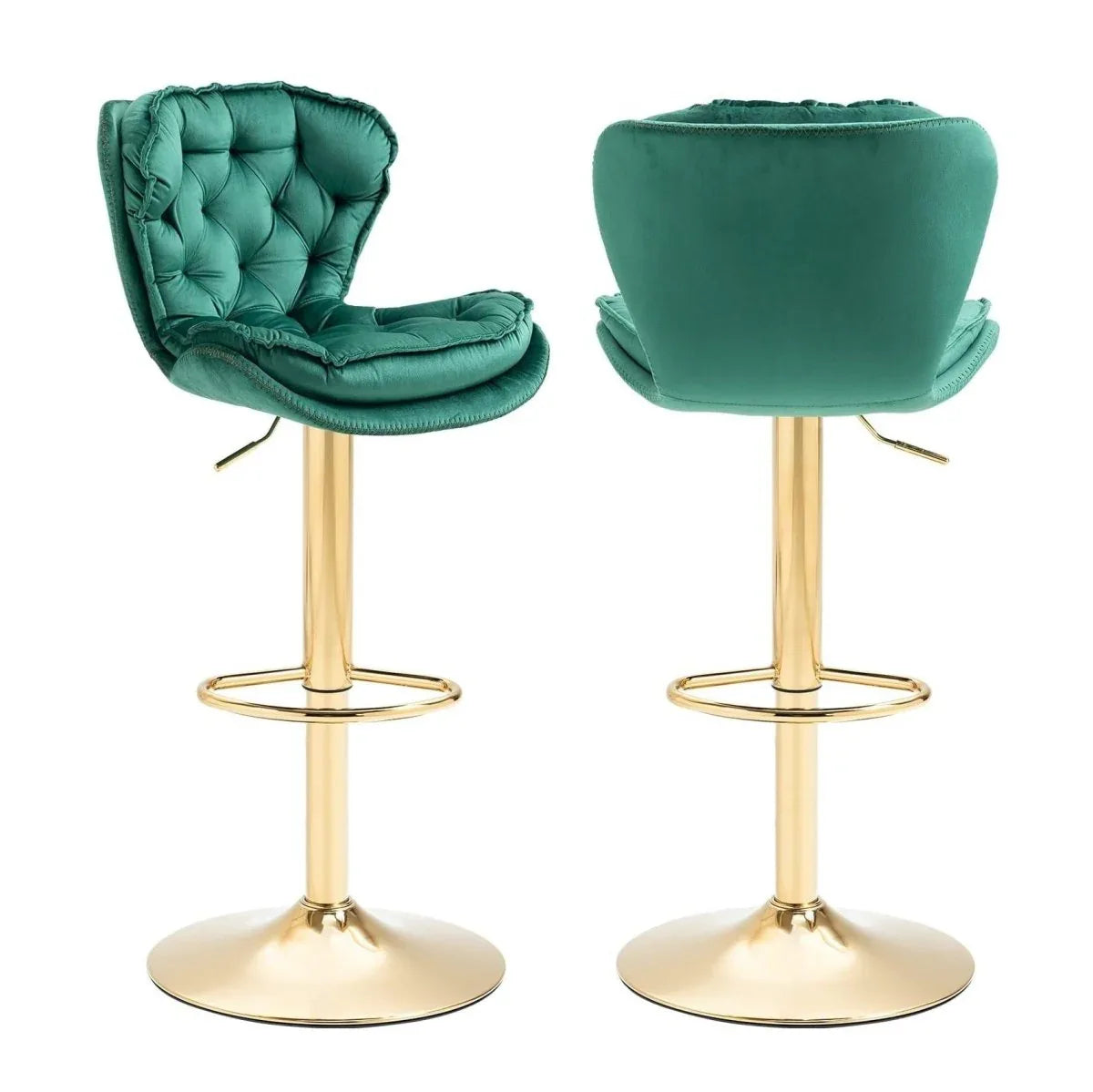 SERENITà Swivel Bar Stools Set of 2 Counter Height Barstools with Back Velvet Upholstered Adjustable Stool Chair Min Century Modern Bar Stool for Kitchen Island (Emerald Green) - Mekamart Australia