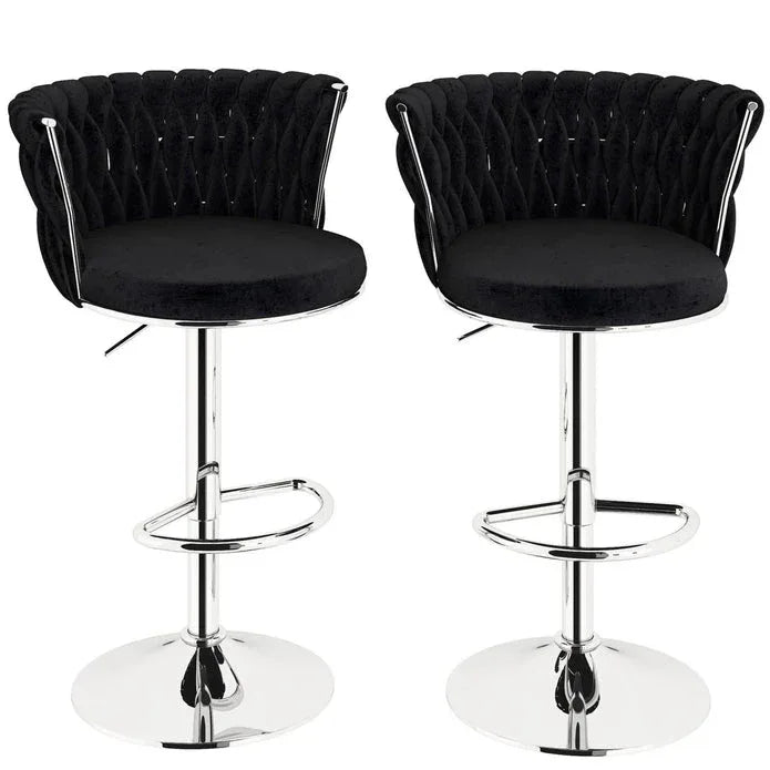 SERENITà Modern Silver Swivel Upholstered Velvet Adjustable Height Counter Stool with Metal Frame Black (Set of 2) - Mekamart Australia