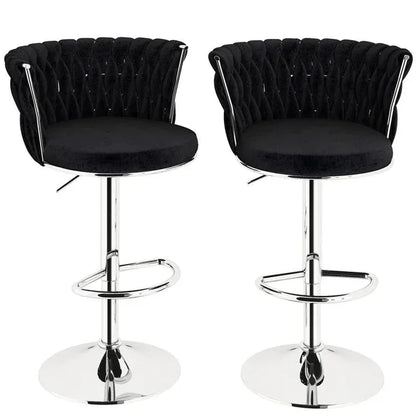 SERENITà Modern Silver Swivel Upholstered Velvet Adjustable Height Counter Stool with Metal Frame Black (Set of 2) - Mekamart Australia