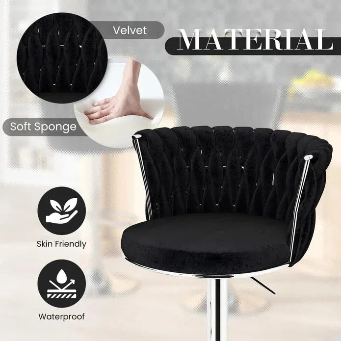 SERENITà Modern Silver Swivel Upholstered Velvet Adjustable Height Counter Stool with Metal Frame Black (Set of 2) - Mekamart Australia