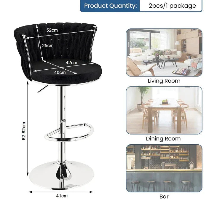 SERENITà Modern Silver Swivel Upholstered Velvet Adjustable Height Counter Stool with Metal Frame Black (Set of 2) - Mekamart Australia