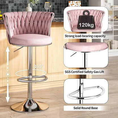 SERENITà Modern Silver Swivel Upholstered Velvet Adjustable Height Counter Stool with Metal Frame Pink (Set of 2) - Mekamart Australia