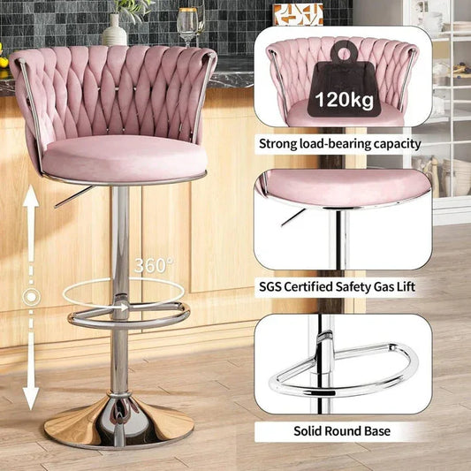SERENITà Modern Silver Swivel Upholstered Velvet Adjustable Height Counter Stool with Metal Frame Pink (Set of 2) - Mekamart Australia