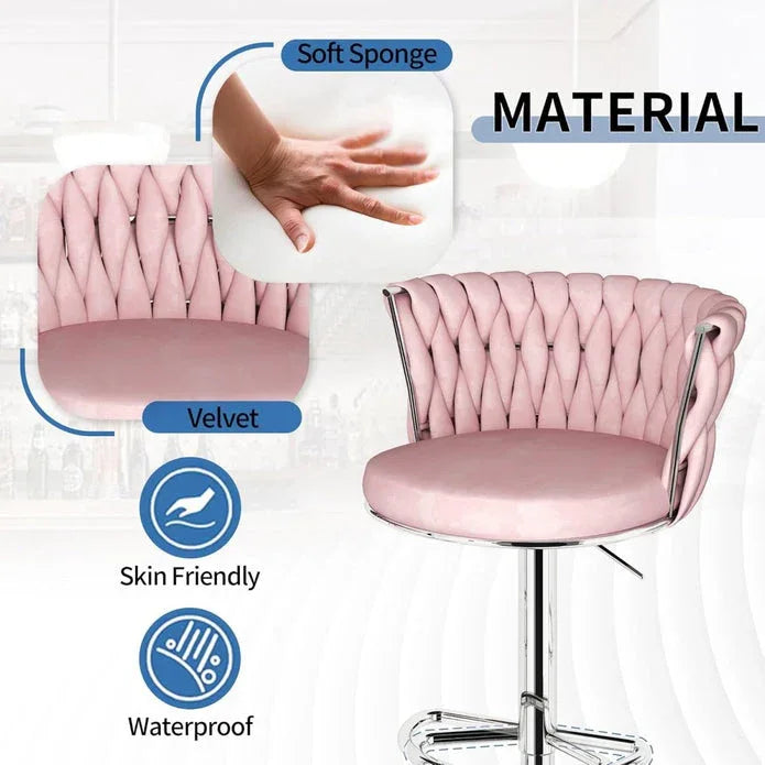 SERENITà Modern Silver Swivel Upholstered Velvet Adjustable Height Counter Stool with Metal Frame Pink (Set of 2) - Mekamart Australia