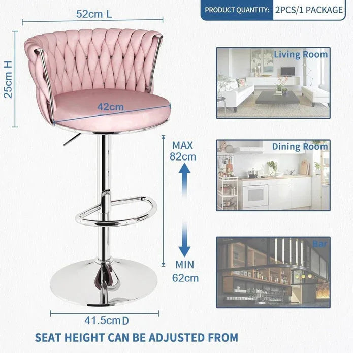 SERENITà Modern Silver Swivel Upholstered Velvet Adjustable Height Counter Stool with Metal Frame Pink (Set of 2) - Mekamart Australia