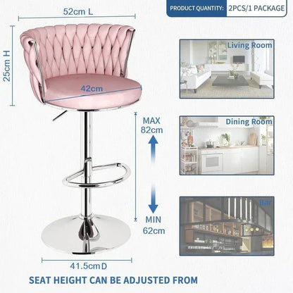 SERENITà Modern Silver Swivel Upholstered Velvet Adjustable Height Counter Stool with Metal Frame Pink (Set of 2) - Mekamart Australia
