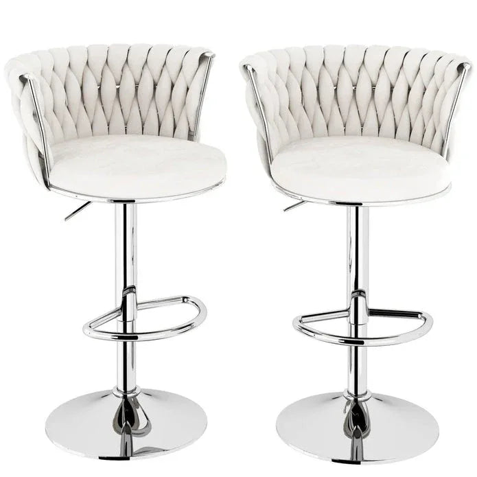SERENITà Modern Silver Swivel Upholstered Velvet Adjustable Height Counter Stool with Metal Frame White (Set of 2) - Mekamart Australia