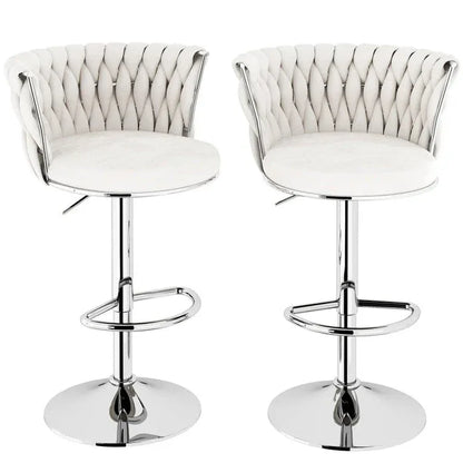 SERENITà Modern Silver Swivel Upholstered Velvet Adjustable Height Counter Stool with Metal Frame White (Set of 2) - Mekamart Australia