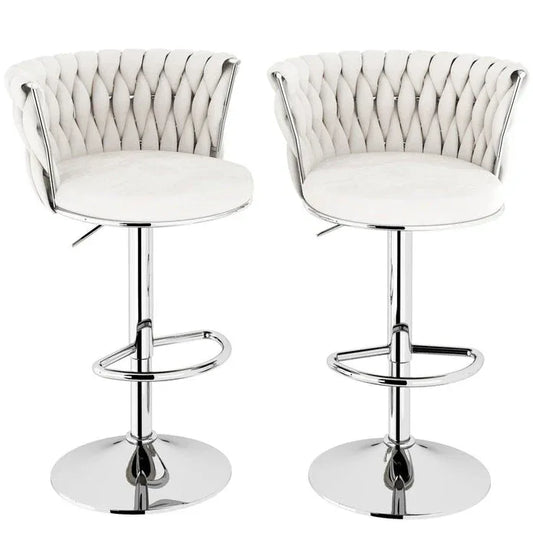 SERENITà Modern Silver Swivel Upholstered Velvet Adjustable Height Counter Stool with Metal Frame White (Set of 2) - Mekamart Australia
