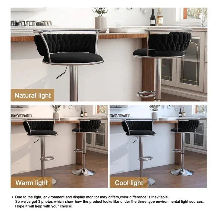 SERENITà Silver Swivel Upholstered Velvet Adjustable Height Counter Stool with Metal Frame Black (Set of 2) - Mekamart Australia