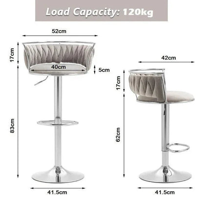 SERENITà Silver Swivel Upholstered Velvet Adjustable Height Counter Stool with Metal Frame Grey (Set of 2) - Mekamart Australia