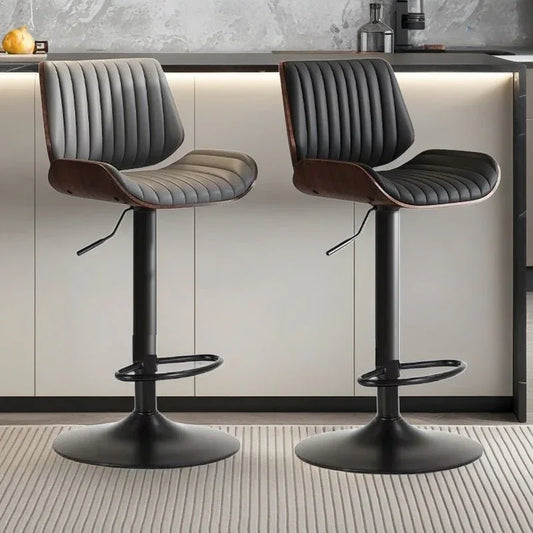 SERENITà European Wooden Modern Bar Stools Bistro Stool with Rotating and Aerodynamic Multi-levelled (Grey) - Mekamart Australia