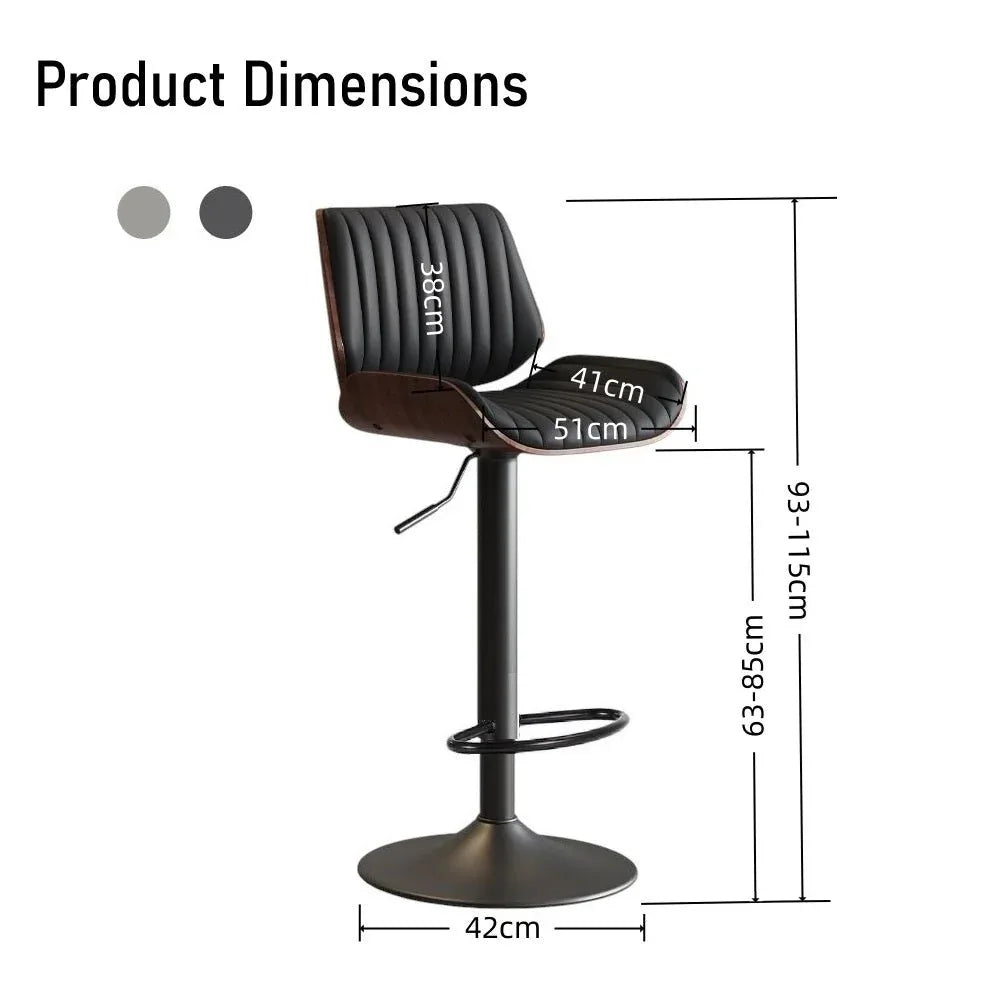 SERENITà European Wooden Modern Bar Stools Bistro Stool with Rotating and Aerodynamic Multi-levelled (Grey) - Mekamart Australia