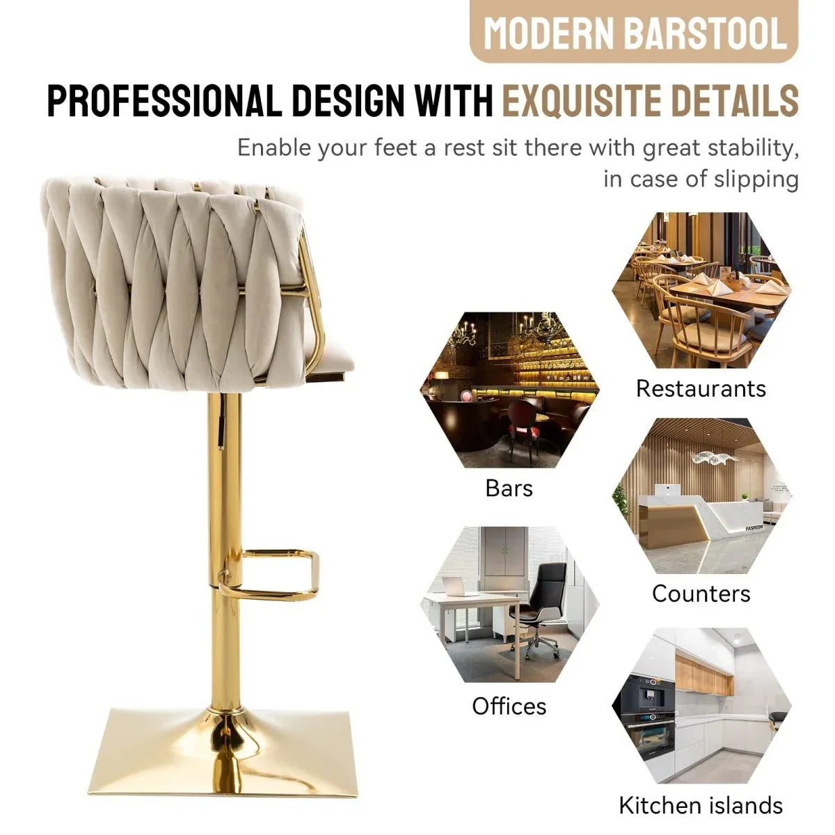 SERENITà Modern Velvet Breakfast Bar Stools Swivel Barstools Adjustable Counter Stools with Backrest Set of 2 iVORY - Mekamart Australia