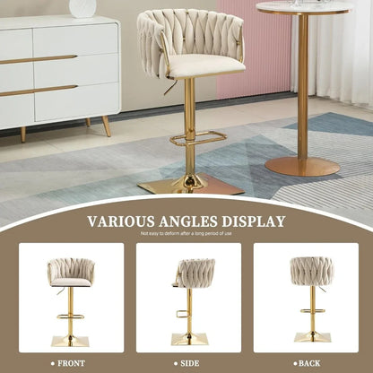 SERENITà Modern Velvet Breakfast Bar Stools Swivel Barstools Adjustable Counter Stools with Backrest Set of 2 iVORY - Mekamart Australia