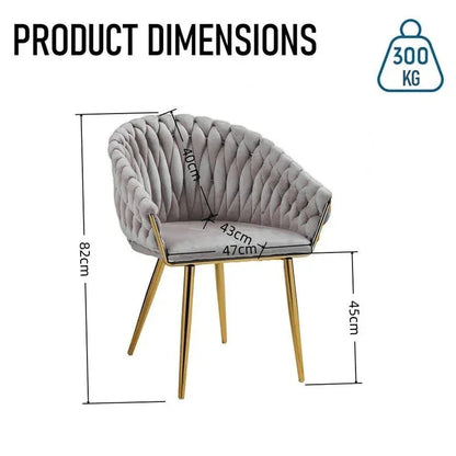 SERENITà Grey Modern Velvet Dining Chairs, Upholstered Living Room Chair with Woven Back and Golden Metal Legs, Mid-Century Accent Set of 2(Grey) - Mekamart Australia