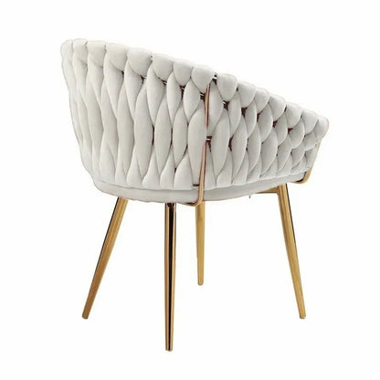SERENITà Ivory Modern Velvet Dining Chairs, Upholstered Living Room Chair with Woven Back and Golden Metal Legs, Mid-Century Accent Set of 2(Ivory) - Mekamart Australia