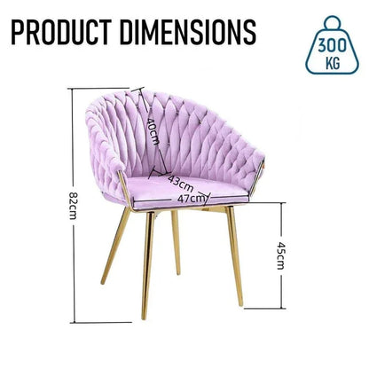 SERENITà Pink Modern Velvet Dining Chairs, Upholstered Living Room Chair with Woven Back and Golden Metal Legs, Mid-Century Accent Set of 2(Pink) - Mekamart Australia